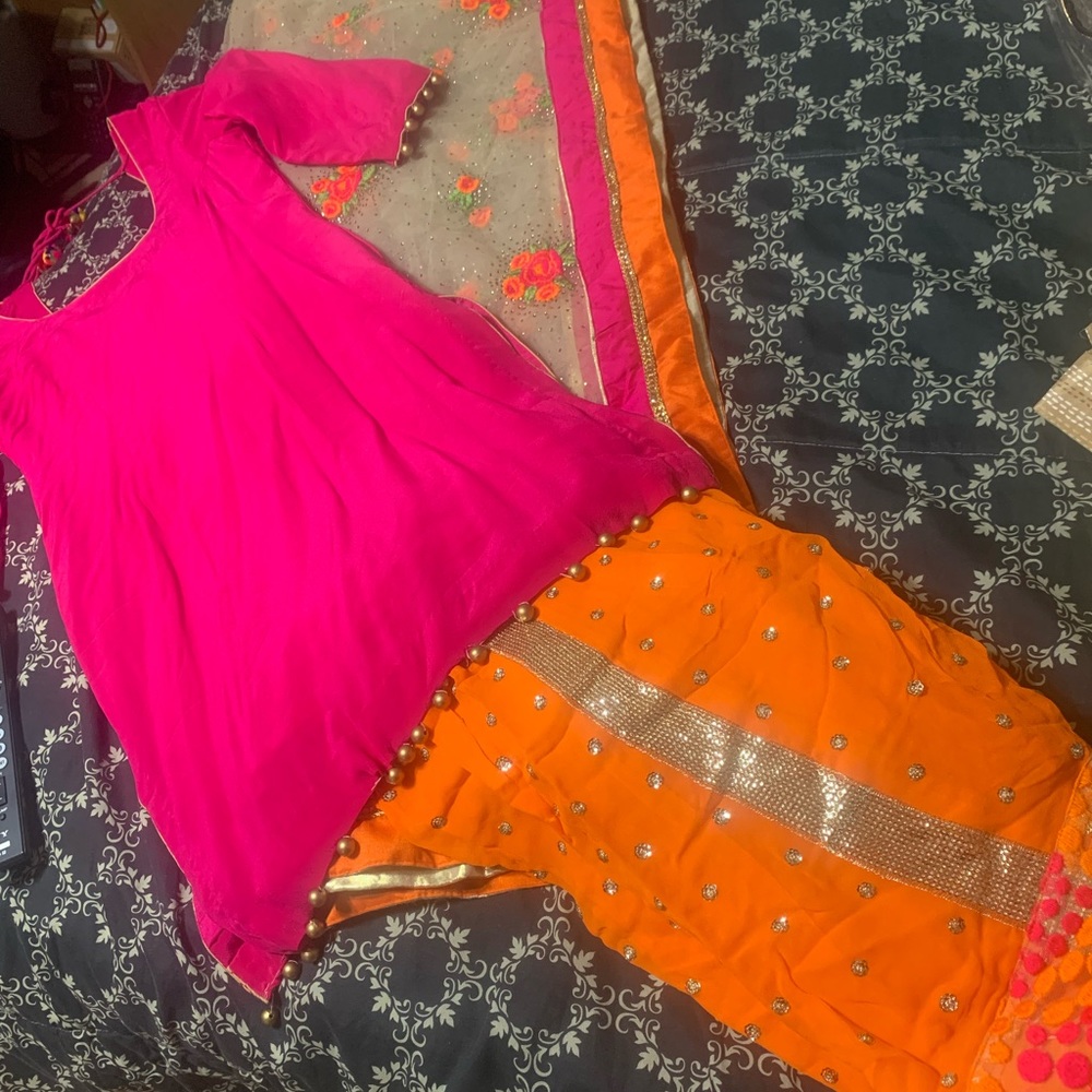 Silk kameez, salwaar comes with polka dots, and net fully embellished dupatta